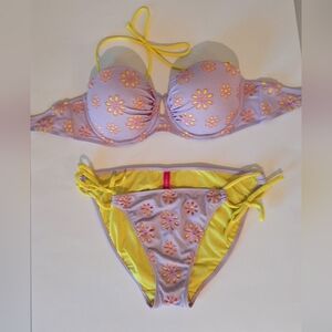 Victoria's Secret Push Up Bandeau Bikini Set Top Is 34DD Bottoms Medium Lilac